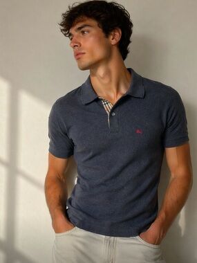 Burberry Navy Polo with red Logo Accent
